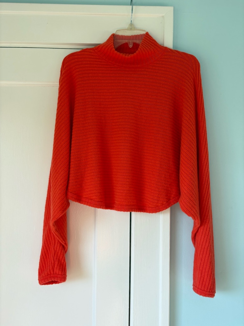 Pilcro Anthropologie Orange Ribbed Mock Neck Sweater Cozy Psychadelic Dopamine
